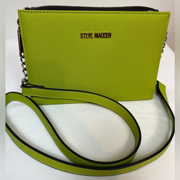 Steve Madden Handbags - NWOT. Steve Madden Crossbody Wallet Purse Faux Saffiano Leather Neon Green.